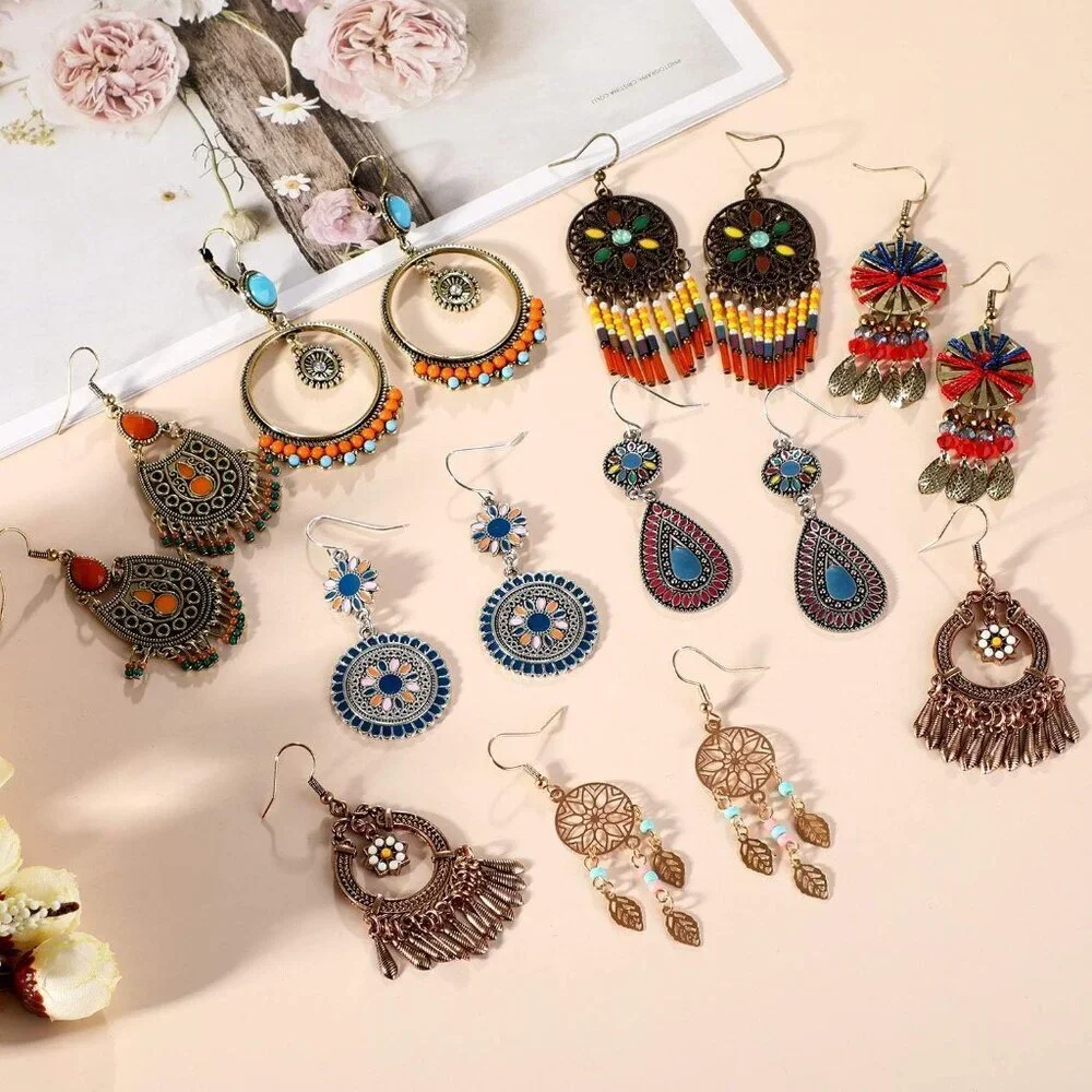 8 Pairs Boho Earrings for Women Vintage Dangle Drop Jewelry Gift Set - Picture 6 of 6